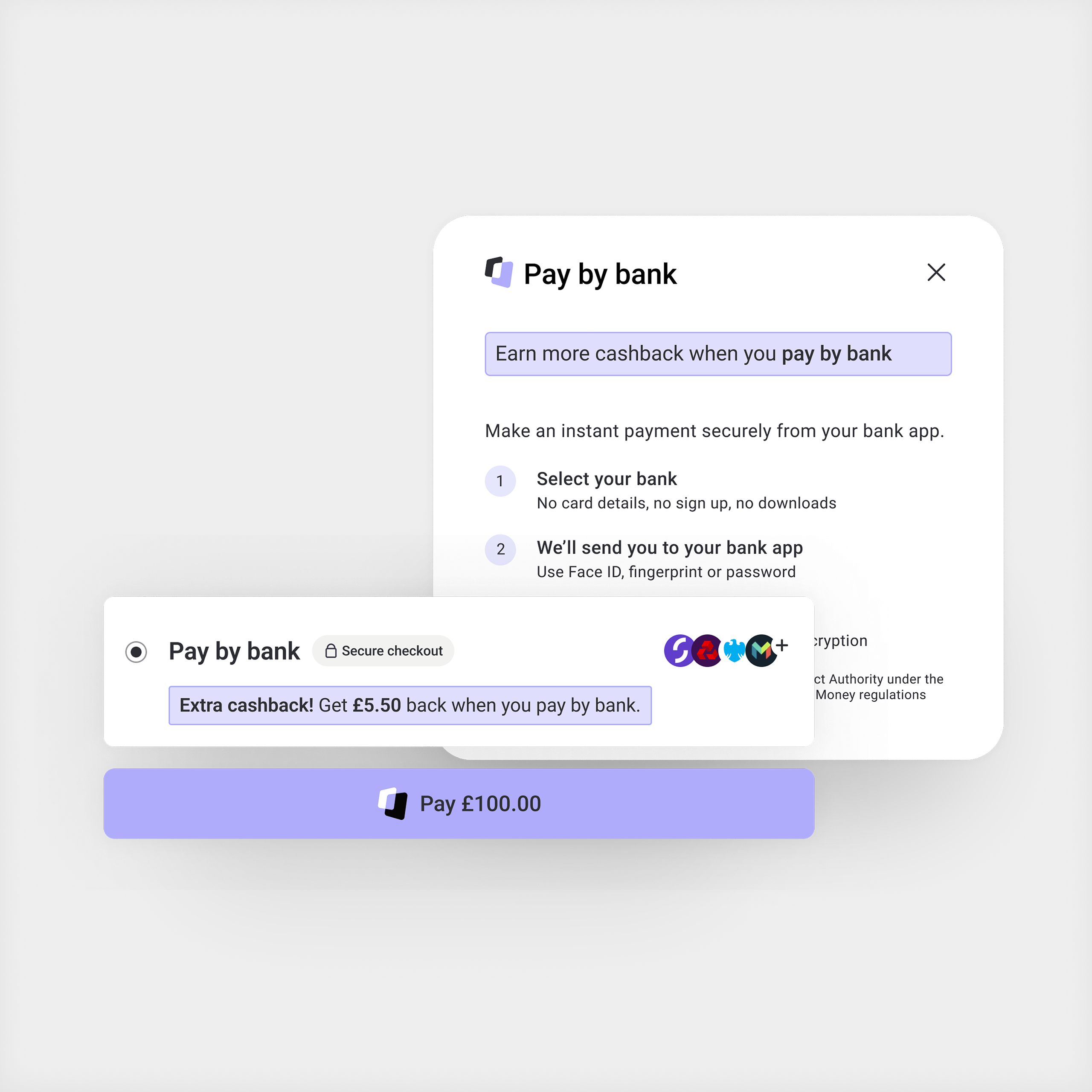 Pay by bank modal and checkout snippet